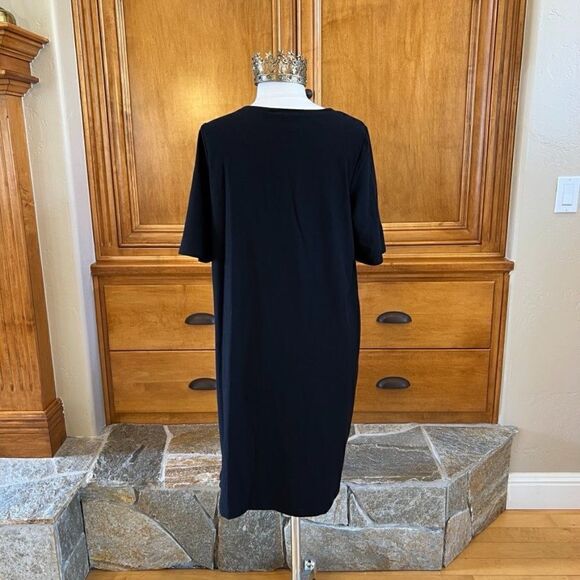 Eileen Fisher Black Crepe Round Neck Stretch Dress Size Large NWT - Picture 4 of 13